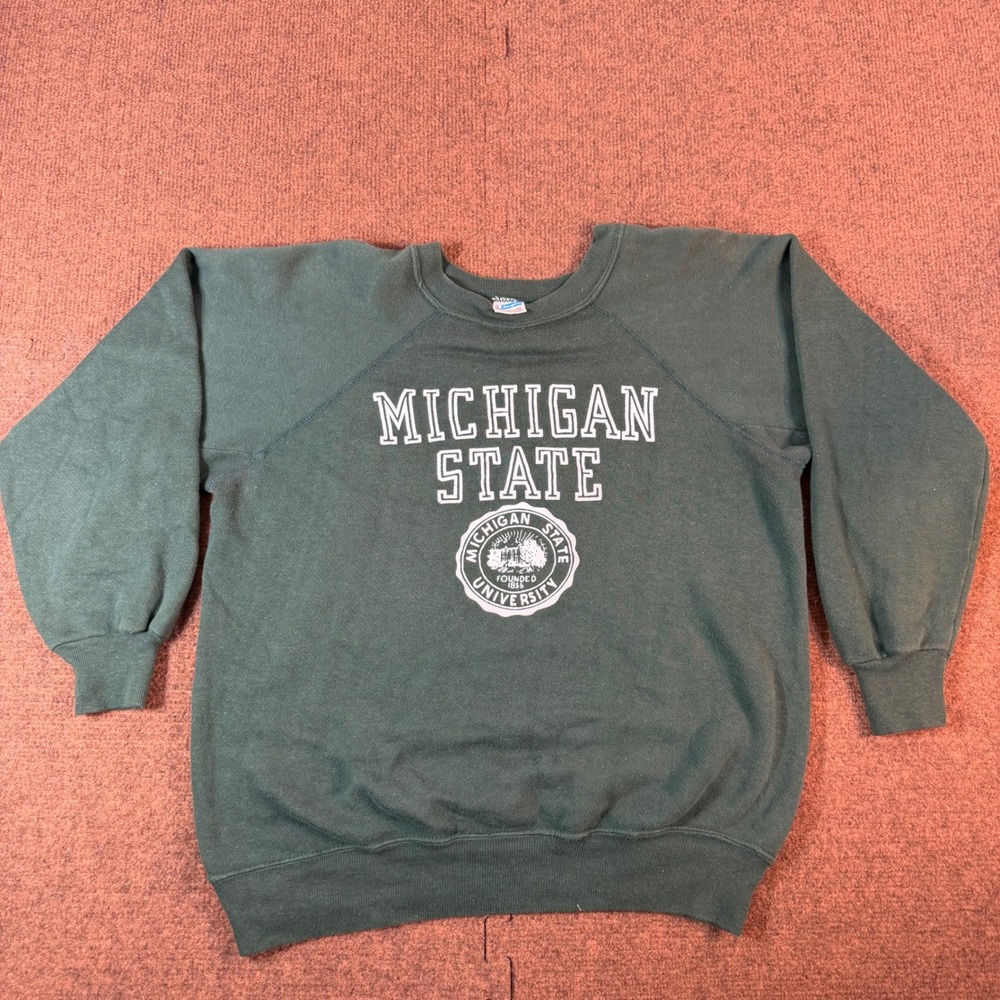 A+ Vintage 70s Champion Michigan State MSU Sweatshirt USA Raglan Green Medium